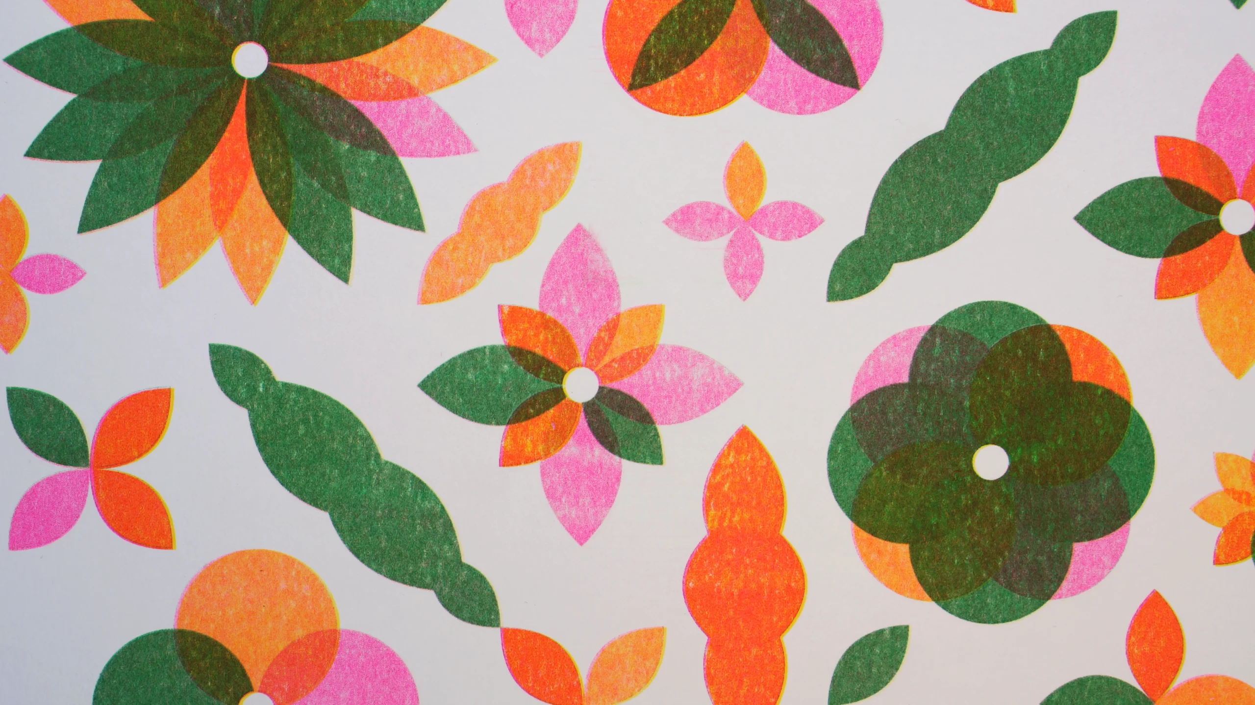 Illustration en risographie représetant un bouquet de fleurs graphiques