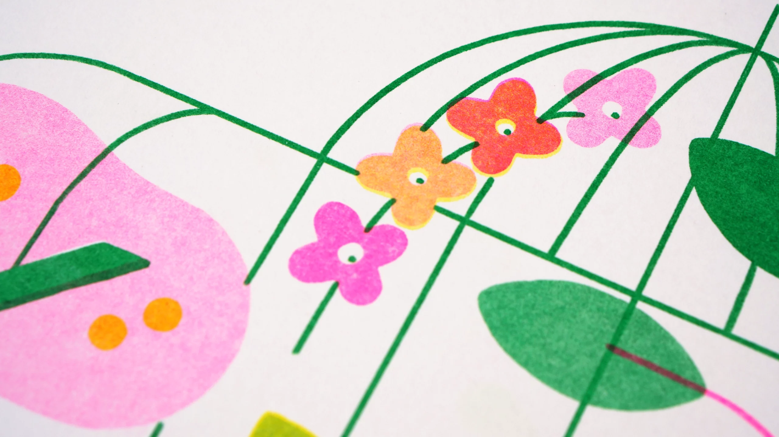 Illustration en risographie représentant une serre